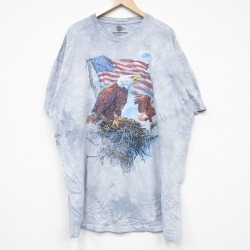 【50%OFF】XL★古着 THE MOUNTAIN 半袖 Tシャツ メンズ 鳥 大きいサイズ ロング丈 コットン クルーネック 薄グレー タイダイ 25aug27 中古