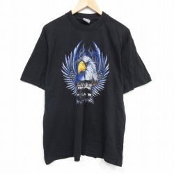 【50%OFF】XL★古着 半袖 Tシャツ メンズ 鳥 大きいサイズ コットン クルーネック 黒 ブラック 25aug28 中古