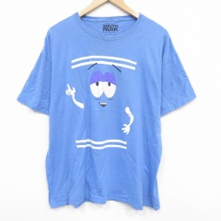 【50%OFF】XL★古着 半袖 Tシャツ メンズ アニメ サウスパーク 大きいサイズ コットン クルーネック 水色 25aug28 中古