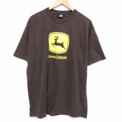 XL★古着 半袖 Tシャツ メンズ ジョンディア コットン クルーネック こげ茶 ブラウン 25aug28 中古