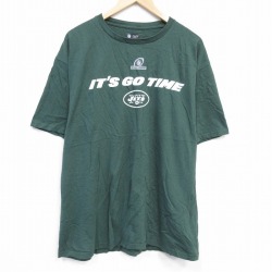 【50%OFF】XL★古着 半袖 Tシャツ メンズ NFL ニューヨークジェッツ 大きいサイズ コットン クルーネック 濃緑 グリーン アメフト スーパーボウル 25aug28 中古