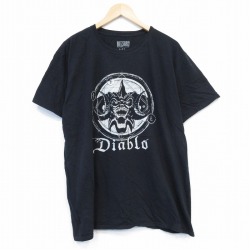 XL★古着 半袖 Tシャツ メンズ ゲーム ブリザード ディアブロ 大きいサイズ コットン クルーネック 黒 ブラック 25aug29 中古