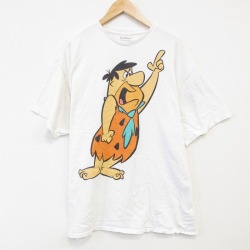 XL★古着 半袖 Tシャツ メンズ アニメ ハンナバーベラ 原始家族フリンストーン 大きいサイズ コットン クルーネック 白 ホワイト 25aug30 中古