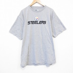XL★古着 半袖 Tシャツ メンズ NFL ピッツバーグスティーラーズ 大きいサイズ クルーネック グレー 霜降り アメフト スーパーボウル 25aug30 中古