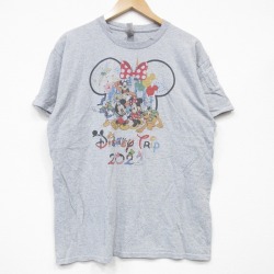 【20%OFF】L★古着 半袖 Tシャツ メンズ ディズニー DISNEY ミッキー MICKEY MOUSE ミニー クルーネック グレー 霜降り 25sep03 中古