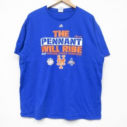 XL★古着 半袖 Tシャツ メンズ MLB ニューヨークジャイアンツ コットン クルーネック 青 ブルー メジャーリーグ ベースボール 野球 25sep03 中古