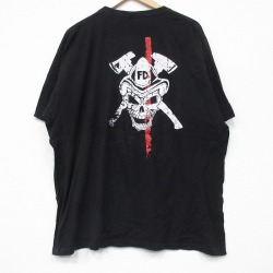 XL★古着 TULTEX 半袖 Tシャツ メンズ スカル 大きいサイズ コットン クルーネック 黒 ブラック 25sep03 中古