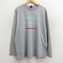 【50%OFF】XL★古着 ノーティカ NAUTICA 長袖 ビンテージ ブランド Tシャツ メンズ 90年代 90s ビッグロゴ 大きいサイズ クルーネック USA製 グレー 霜降り 23nov08 中古