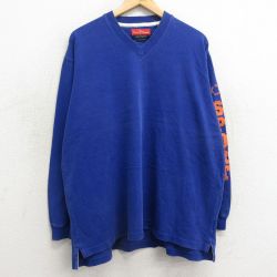 XL★古着 長袖 Tシャツ メンズ SPORT 大きいサイズ コットン Vネック 青 ブルー 24feb10 中古