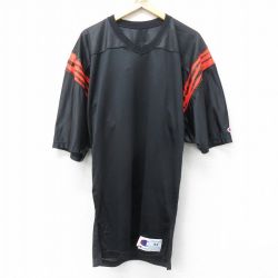 L★古着 チャンピオン Champion 半袖 ビンテージ フットボール Tシャツ メンズ 90年代 90s 無地 ロング丈 メッシュ地 USA製 黒他 ブラック 24may07 中古