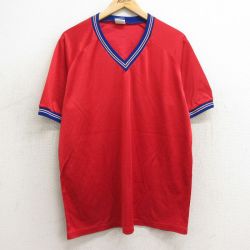 XL★古着 半袖 ビンテージ Tシャツ メンズ 80年代 80s 無地 ラグラン Vネック USA製 赤他 レッド 24may21 中古