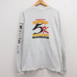 【50%OFF】XL★古着 長袖 ビンテージ Tシャツ メンズ 90年代 90s RUN 企業広告 大きいサイズ クルーネック USA製 薄グレー 霜降り 24jun05 中古