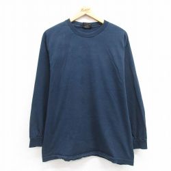 【50%OFF】L★古着 STEVE&BARRYS 長袖 ビンテージ Tシャツ メンズ 00年代 00s 無地 コットン クルーネック 紺 ネイビー 24jun17 中古