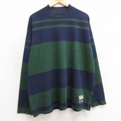 XL★古着 長袖 Tシャツ メンズ ツートンカラー 大きいサイズ コットン クルーネック 紺他 ネイビー 【spe】 24jul01 中古