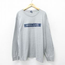 XL★古着 ノーティカ NAUTICA ジーンズ 長袖 ブランド Tシャツ メンズ ビッグロゴ 大きいサイズ クルーネック グレー 霜降り 24jul27 中古