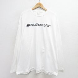 【50%OFF】XL★古着 オールドネイビー OLD NAVY 長袖 Tシャツ メンズ ビッグロゴ 刺繍 大きいサイズ コットン クルーネック 白 ホワイト 24jul29 中古