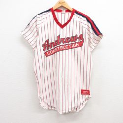 【50%OFF】XL★古着 ローリングス 半袖 ビンテージ Tシャツ メンズ 80年代 80s Andrews Vネック USA製 白他 ホワイト ストライプ 24aug06 中古