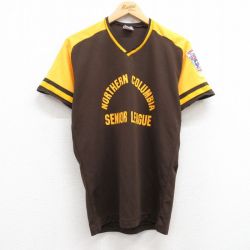 L★古着 ローリングス 半袖 ビンテージ Tシャツ メンズ 90年代 90s ノーザンコロンビア リトルリーグ Vネック USA製 茶 ブラウン 24aug06 中古