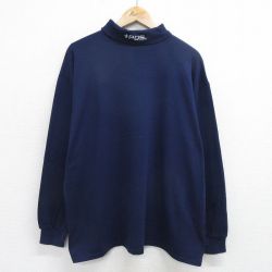 【50%OFF】XL★古着 長袖 ビンテージ Tシャツ メンズ 80年代 80s POS 大きいサイズ タートルネック ハイネック 紺 ネイビー 24aug21 中古