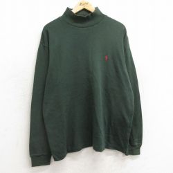 XL★古着 ラルフローレン Ralph Lauren 長袖 ビンテージ ブランド Tシャツ メンズ 90年代 90s ワンポイントロゴ 大きいサイズ コットン モックネック ハイネック USA製 緑 グリーン 【spe】 24oct30 中古