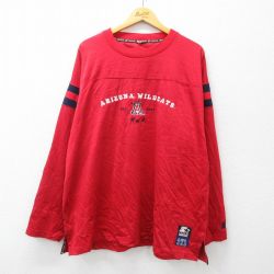 【20%OFF】XL★古着 スターター STARTER 長袖 フットボール Tシャツ メンズ アリゾナワイルドキャッツ 刺繍 大きいサイズ クルーネック 赤 レッド 24dec28 中古