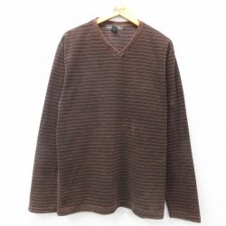 【20%OFF】XL★古着 バナナリパブリック BANANA REPUBLIC 長袖 ブランド Tシャツ メンズ Vネック 茶他 ブラウン ボーダー 24dec28 中古