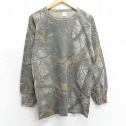 L★古着 長袖 サーマル Tシャツ メンズ リアルツリー クルーネック ベージュ系 カーキ 迷彩 25feb14 中古