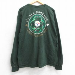 【20%OFF】XL★古着 長袖 ビンテージ Tシャツ メンズ 00年代 00s NFL ピッツバーグスティーラーズ 大きいサイズ コットン クルーネック 緑 グリーン アメフト スーパーボウル 25feb14 中古