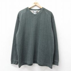 XL★古着 コロンビア COLUMBIA 長袖 ビンテージ Tシャツ メンズ 00年代 00s 無地 大きいサイズ Vネック 緑 グリーン 25feb14 中古