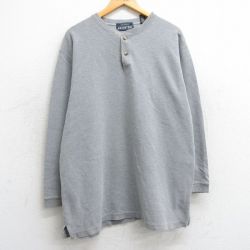 XL★古着 長袖 ビンテージ サーマル Tシャツ メンズ 00年代 00s 無地 大きいサイズ コットン ヘンリーネック グレー 25feb15 中古