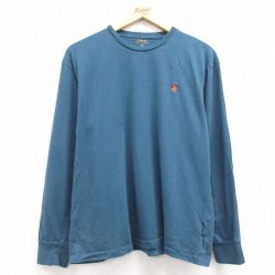 L★古着 ラルフローレン Ralph Lauren 長袖 ブランド Tシャツ メンズ ワンポイントロゴ コットン クルーネック 青緑 25feb27 中古