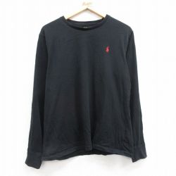 L★古着 ラルフローレン Ralph Lauren 長袖 ブランド Tシャツ メンズ ワンポイントロゴ コットン クルーネック 黒 ブラック 25feb27 中古