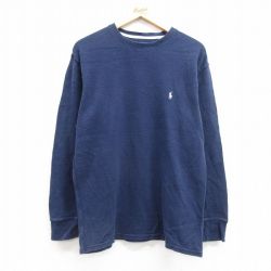 XL★古着 ラルフローレン Ralph Lauren 長袖 ブランド サーマル Tシャツ メンズ ワンポイントロゴ 大きいサイズ コットン クルーネック 紺 ネイビー 25feb27 中古