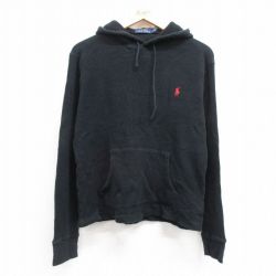 XL★古着 ラルフローレン Ralph Lauren 長袖 ブランド サーマル Tシャツ パーカー メンズ ワンポイントロゴ 大きいサイズ コットン 黒 ブラック 25feb27 中古