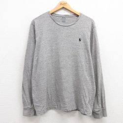 XL★古着 ラルフローレン Ralph Lauren 長袖 ブランド Tシャツ メンズ ワンポイントロゴ コットン クルーネック グレー 霜降り 25feb27 中古