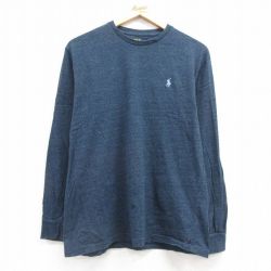 L★古着 ラルフローレン Ralph Lauren 長袖 ブランド Tシャツ メンズ ワンポイントロゴ コットン クルーネック 紺 ネイビー 霜降り 25feb27 中古