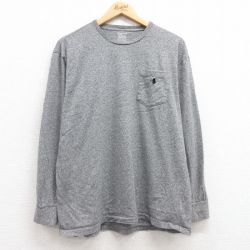 L★古着 ラルフローレン Ralph Lauren 長袖 ブランド Tシャツ メンズ ワンポイントロゴ 胸ポケット付き コットン クルーネック グレー 霜降り 25feb27 中古