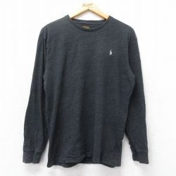 L★古着 ラルフローレン Ralph Lauren 長袖 ブランド Tシャツ メンズ ワンポイントロゴ コットン クルーネック 黒 ブラック 霜降り 25feb27 中古