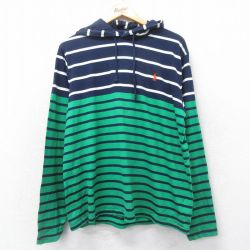 XL★古着 ラルフローレン Ralph Lauren 長袖 ブランド Tシャツ パーカー メンズ ワンポイントロゴ コットン 紺他 ネイビー ボーダー 25feb27 中古