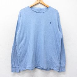 XL★古着 ラルフローレン Ralph Lauren 長袖 ブランド Tシャツ メンズ ワンポイントロゴ コットン クルーネック 薄紺 ネイビー 霜降り 25feb27 中古