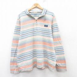 XL★古着 エルエルビーン LLBEAN 長袖 ハーフジップ Tシャツ パーカー メンズ ワンポイントロゴ 大きいサイズ オレンジ他 ボーダー 25feb28 中古
