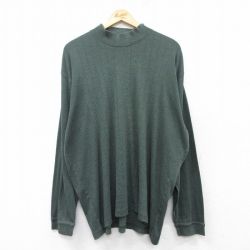 XL★古着 バンヒューセン 長袖 Tシャツ メンズ 無地 大きいサイズ モックネック ハイネック 濃緑 グリーン 25feb28 中古