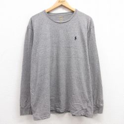 XL★古着 ラルフローレン Ralph Lauren 長袖 ブランド Tシャツ メンズ ワンポイントロゴ コットン クルーネック グレー 霜降り 25feb28 中古