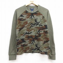 L★古着 ラルフローレン Ralph Lauren 長袖 ブランド サーマル Tシャツ メンズ ウッドランドカモ ラグラン コットン クルーネック 緑他 グリーン 迷彩 25feb28 中古