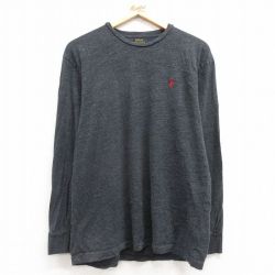 L★古着 ラルフローレン Ralph Lauren 長袖 ブランド Tシャツ メンズ ワンポイントロゴ コットン クルーネック 濃グレー 霜降り 25feb28 中古