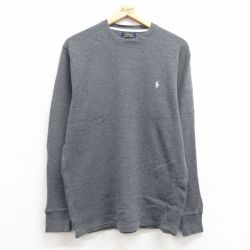 XL★古着 ラルフローレン Ralph Lauren 長袖 ブランド サーマル Tシャツ メンズ ワンポイントロゴ コットン クルーネック グレー 霜降り 25feb28 中古