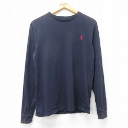 M★古着 ラルフローレン Ralph Lauren 長袖 ブランド Tシャツ メンズ ワンポイントロゴ コットン クルーネック 紺 ネイビー 25feb28 中古