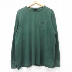 XL★古着 ラルフローレン Ralph Lauren 長袖 ブランド Tシャツ メンズ ワンポイントロゴ 胸ポケット付き 大きいサイズ コットン クルーネック 緑 グリーン 25feb28 中古