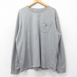 【50%OFF】XL★古着 ラルフローレン Ralph Lauren 長袖 ブランド Tシャツ メンズ ワンポイントロゴ 胸ポケット付き 大きいサイズ コットン クルーネック グレー 霜降り 25feb28 中古