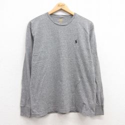 L★古着 ラルフローレン Ralph Lauren 長袖 ブランド Tシャツ メンズ ワンポイントロゴ コットン クルーネック グレー 霜降り 25mar03 中古